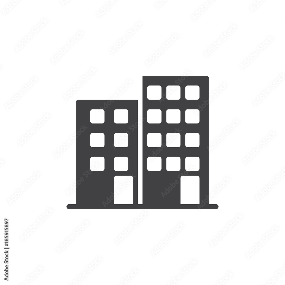 Office building icon vector, filled flat sign, solid pictogram isolated on white. Business center symbol, logo illustration Office building icon vector, filled flat sign, solid pictogram isolated on white. Business center symbol, logo illustration