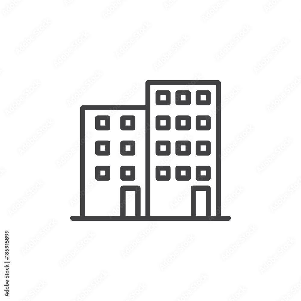 Office building line icon, outline vector sign, linear style pictogram isolated on white. Business center symbol, logo illustration. Editable stroke Office building line icon, outline vector sign, linear style pictogram isolated on white. Business center symbol, logo illustration. Editable stroke
