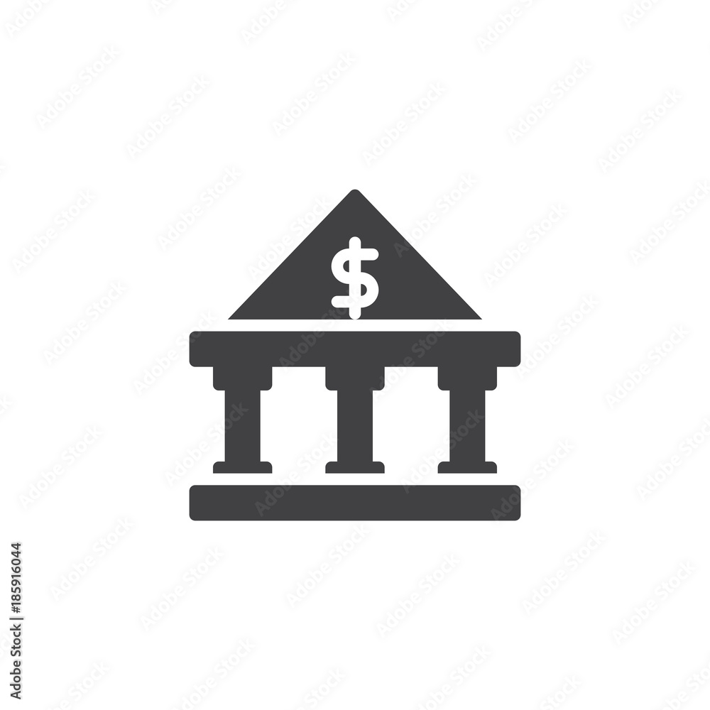 Bank building icon vector, filled flat sign, solid pictogram isolated on white. Banking house symbol, logo illustration Bank building icon vector, filled flat sign, solid pictogram isolated on white. Banking house symbol, logo illustration