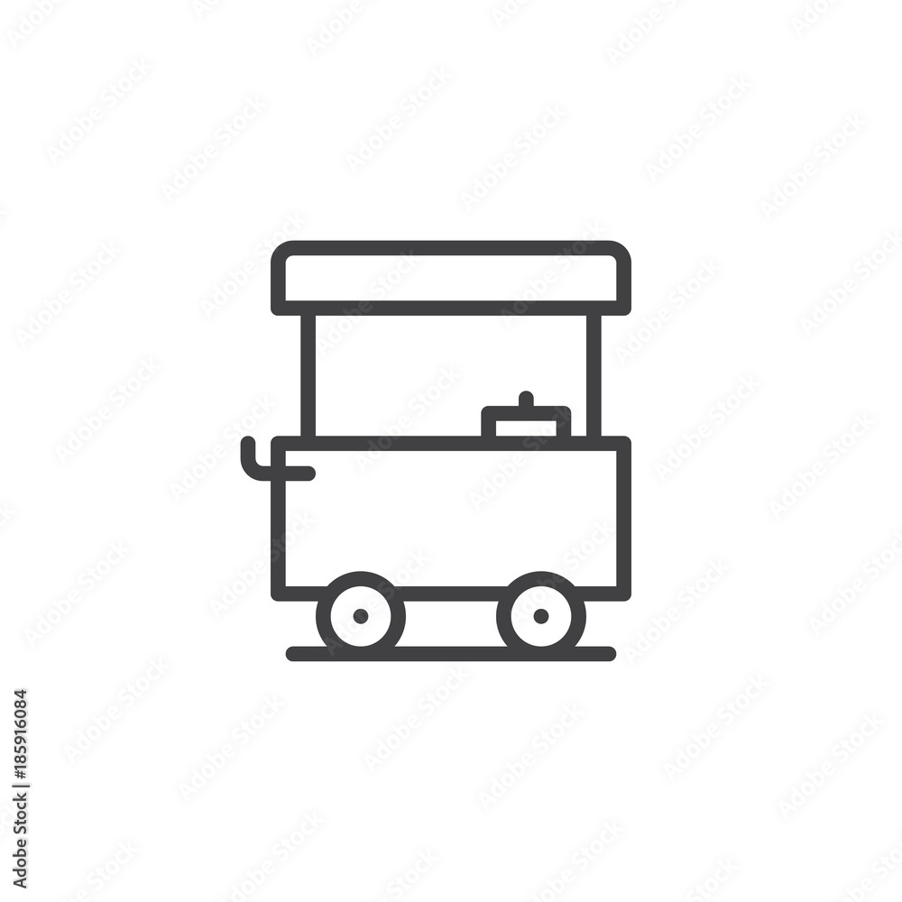 Street food cart line icon, outline vector sign, linear style pictogram isolated on white. Hot dog food truck symbol, logo illustration. Editable stroke