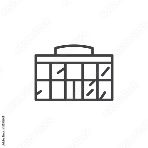 Shopping mall building line icon, outline vector sign, linear style pictogram isolated on white. Modern supermarket symbol, logo illustration. Editable stroke