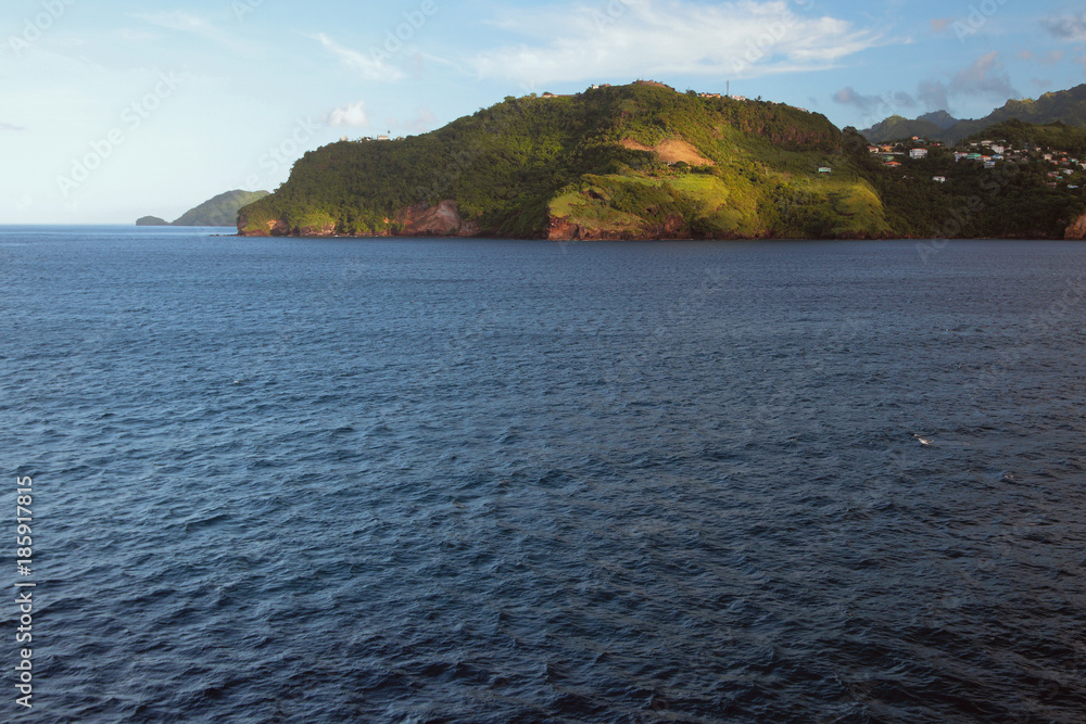 Sea and rocky coast. Clare Valley, Saint-Visent and Grenadines