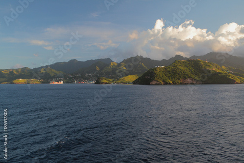 Sea, mountains, sky and clouds.Clare Valley, Saint-Visent and Grenadines