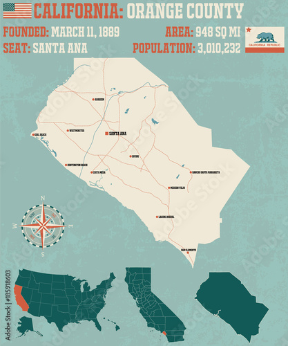 Large and detailed map of Orange county in California.