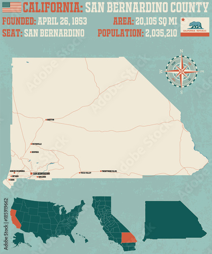 Large and detailed map of San Bernardino county in California.