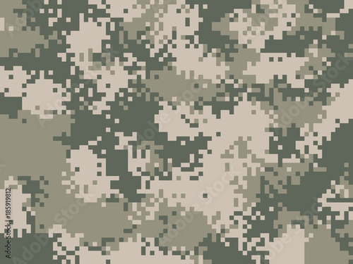  Digital pixel camouflage pattern. Military texture background. Khaki army camouflage