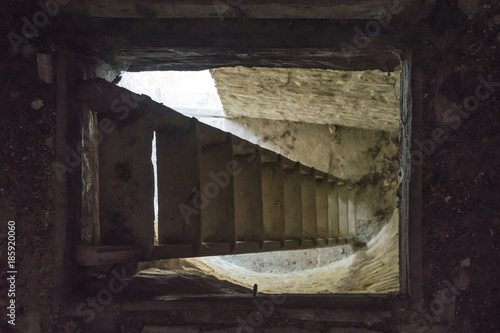Stairs and underground cellar in old medieval tower