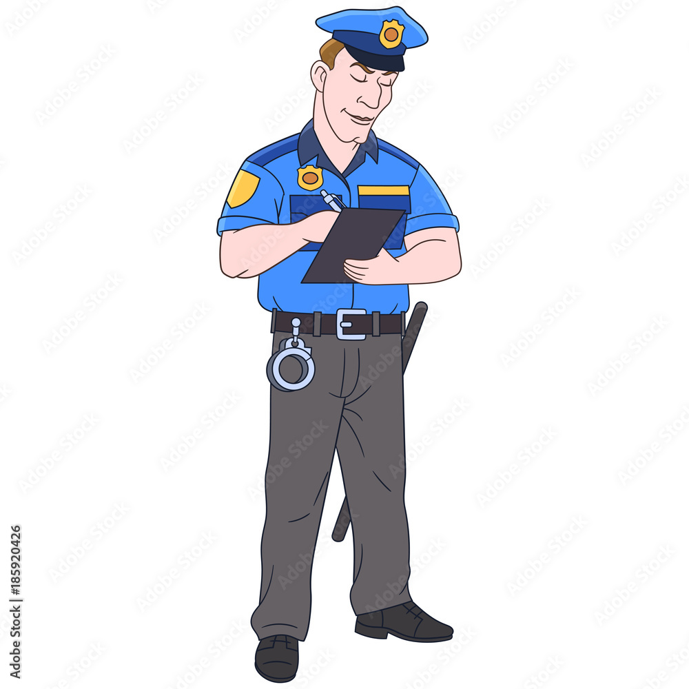 Kids in Professions. Cartoon police officer, policeman. Design for  children's coloring book. Stock Vector | Adobe Stock