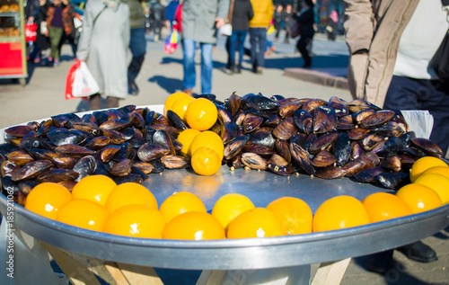 Photography stuffed mussels with lemon in istanbul turkey
