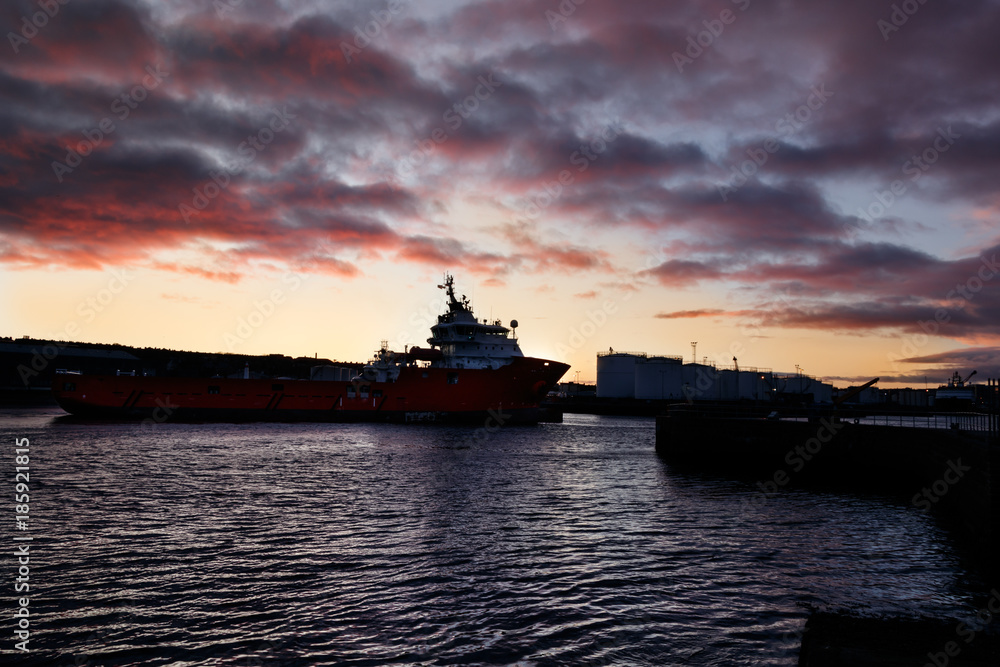 Aberdeen harbor in evening light