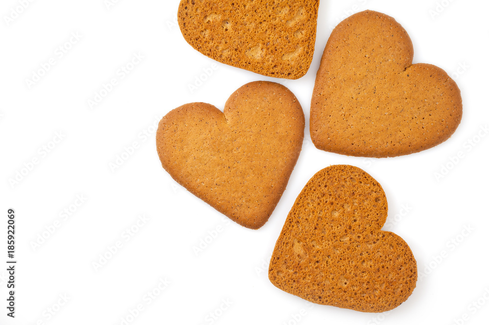 Cookies in the shape of a heart isolated on white. Cookies in the shape of a heart isolated on white.