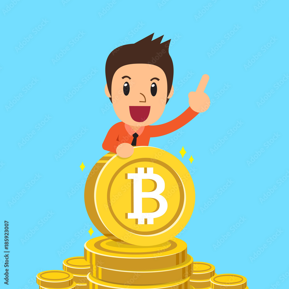 Cryptocurrency concept a businessman with big coins Cryptocurrency concept a businessman with big coins