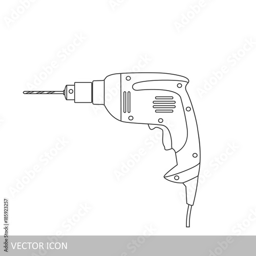 Manual electric drill. Vector icon in the style of linear design.