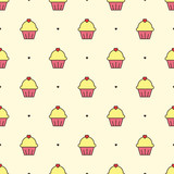 Seamless vector pattern. Candies motif. Cupcakes and hearts.