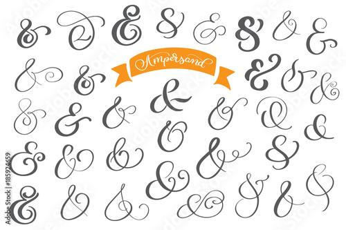 Set of decoration ampersands for letters and invitation on white background. Hand drawn type. Vector illustration. Ampersand set. Ampersand image