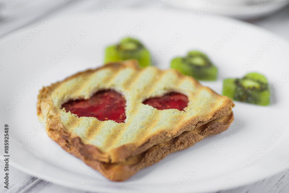 Grilled toast with raspberry jam Grilled toast with raspberry jam