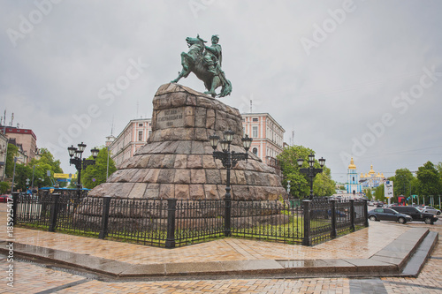 Historic monument of famous Ukrainian Hetman Bogdan Khmelnitsky on Sofia square in Kiev, Ukraine