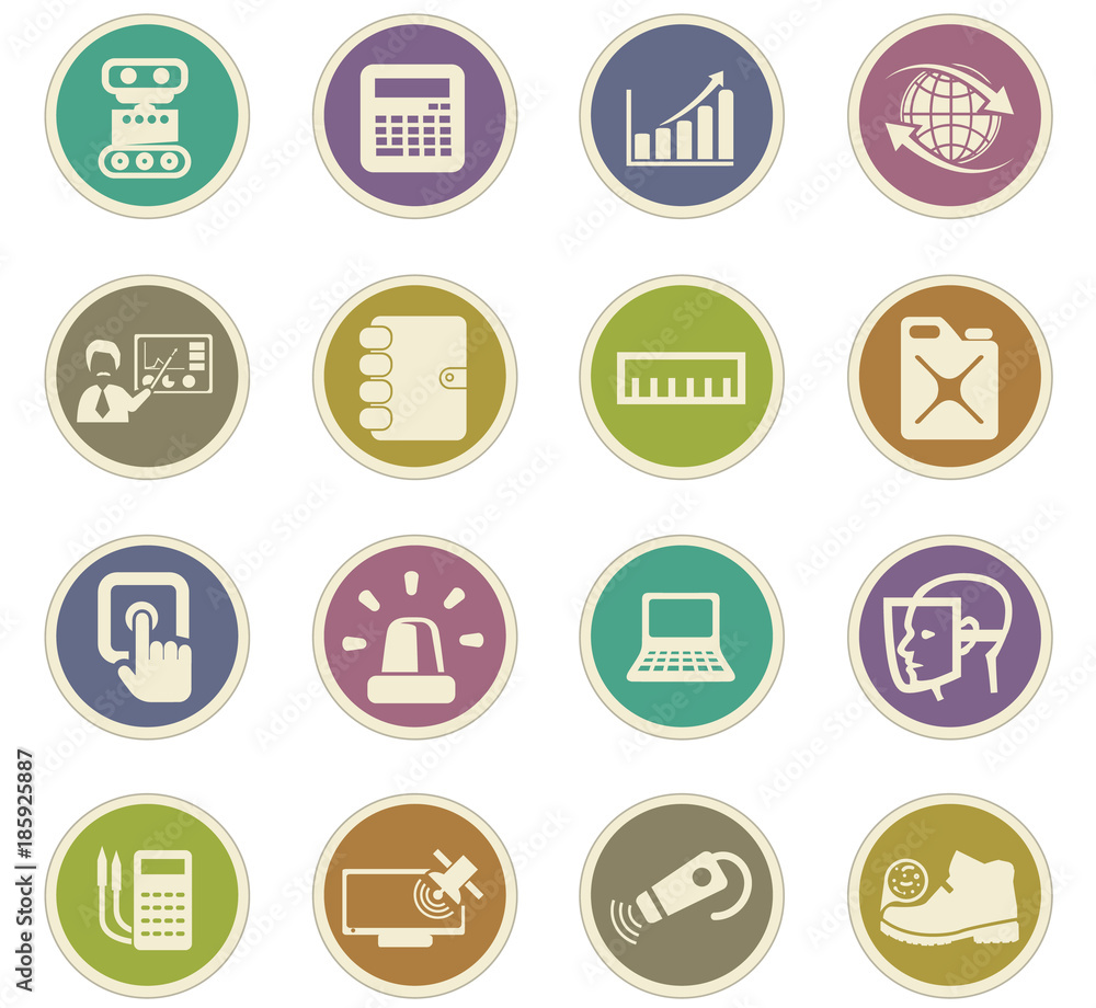 Faculty of mechanics icons set Faculty of mechanics icons set