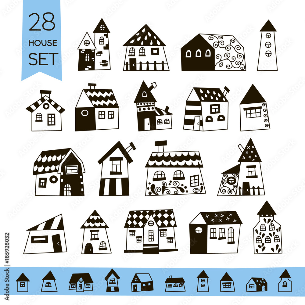 Cute House Set. It can be used as - logo, pictogram, icon, infographic element.