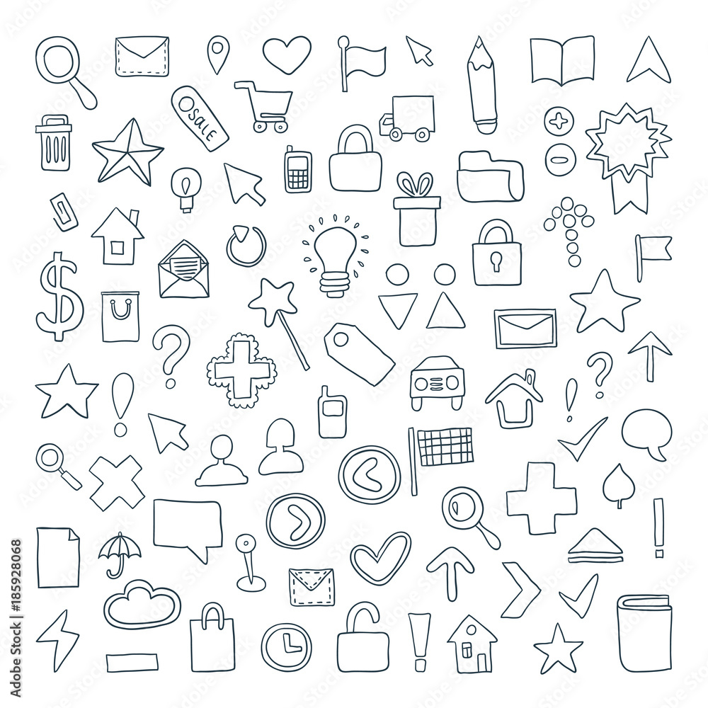 Vector Doodle Icons Set. It can be used as - logo, pictogram, icon, infographic element. Vector Doodle Icons Set. It can be used as - logo, pictogram, icon, infographic element.