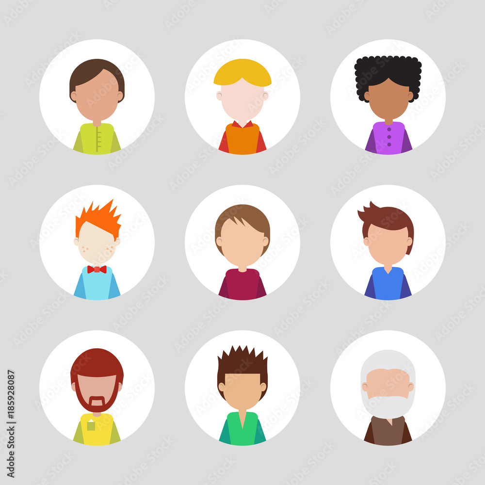 Set of people icons for avatars. Template for style design. Set of people icons for avatars. Template for style design.
