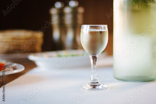 Ukranian gorilka - national alcohol drink in small glass.