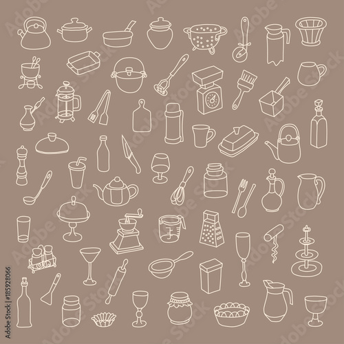 Set of 60 icons of different types of cookware. It can be used as - logo  pictogram  icon  infographic element.