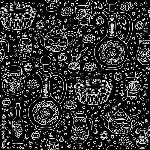 Set of Kitchen utensil. Vector seamless background. Texture for wallpaper, fills, web page background.