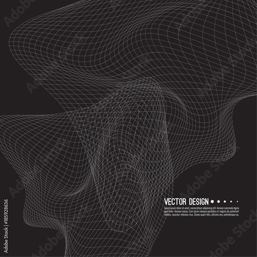 Distorted wave monochrome texture. Abstract dynamical rippled surface. Vector stripe deformation background.