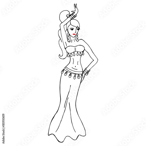 Vector illustration with woman dancing belly dance. Isolated on 