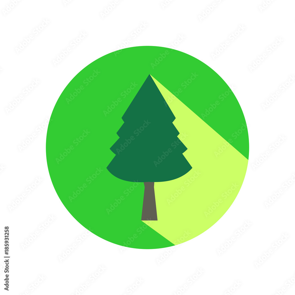 Fototapeta premium Pine tree flat design icon with long shadow.