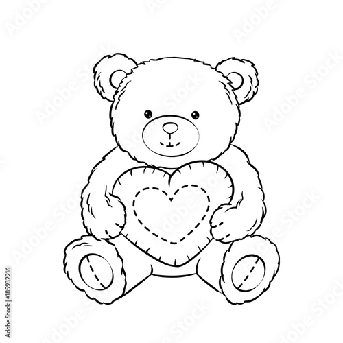 Teddy bear toy with heart coloring book vector