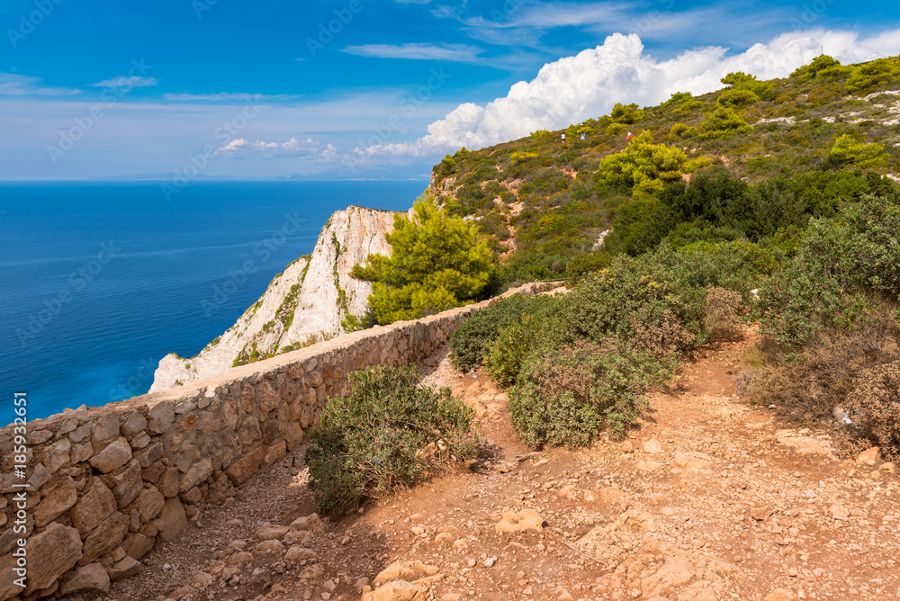 Obraz premium Beautiful view of blue sea waters and coast on Zakynthos island Greece.
