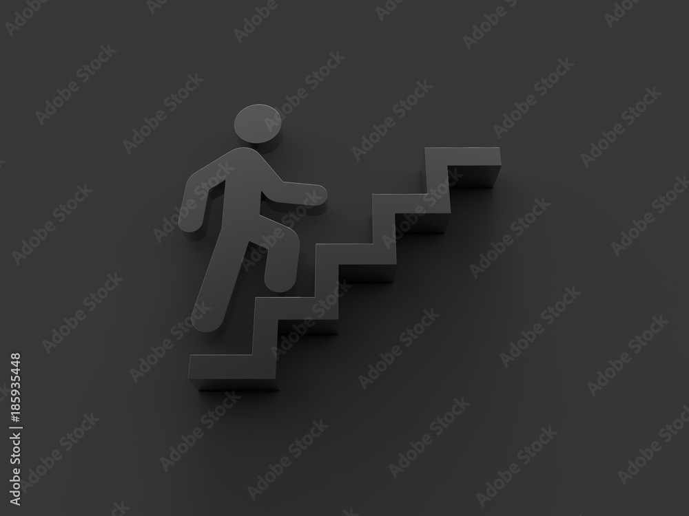 A man's icon is climbing up the stairs 3D illustration render A man's icon is climbing up the stairs 3D illustration render