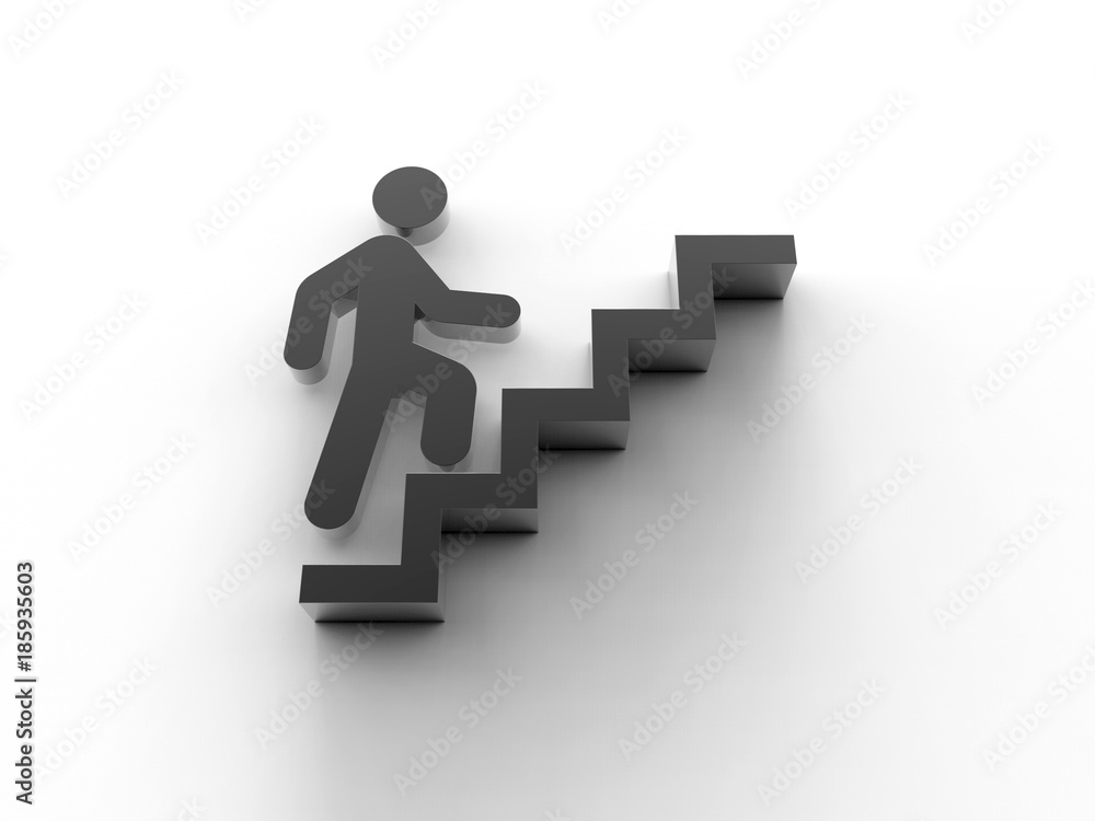 A man's icon is climbing up the stairs 3D illustration render A man's icon is climbing up the stairs 3D illustration render
