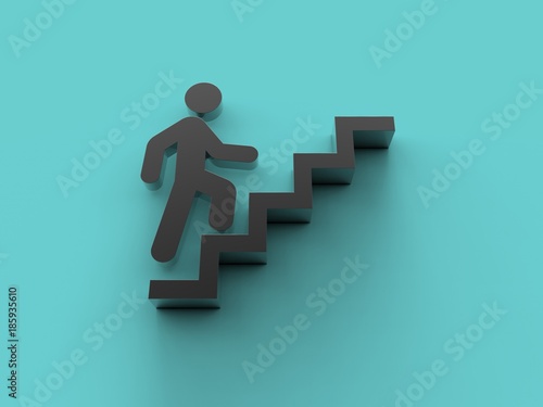 A man's icon is climbing up the stairs 3D illustration render