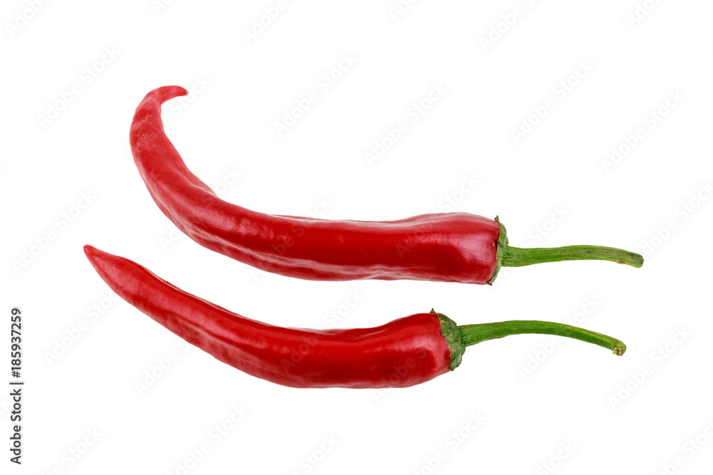 two red hot glossy chili peppers