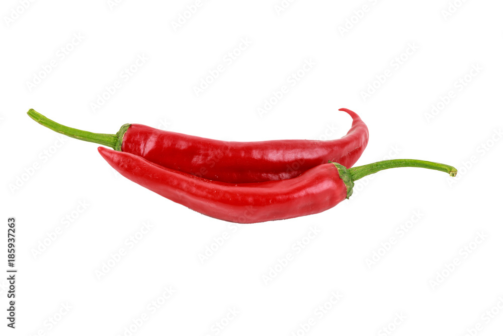 two red hot glossy chili peppers