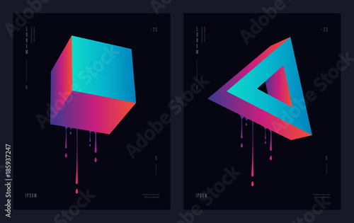Modern abstract geometric design. Futuristic posters flyers with liquid ink splashes. Eps 10 vector illustration