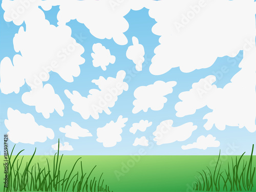 Vector cartoon background - field landscape - sky and clouds