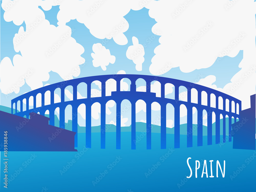 Vector silhouette of the Aqueduct of Segovia Spain - background with parallax effect