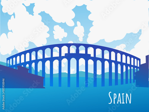 Vector silhouette of the Aqueduct of Segovia Spain - background with parallax effect