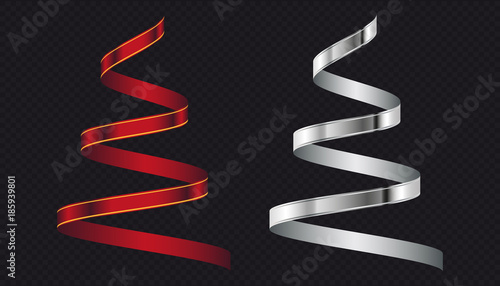 Metal Shining Hanging Vector Streamers, Ribbons - Transparent Background