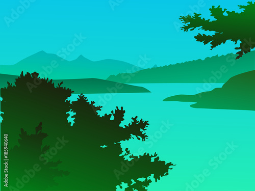 Vector green landscape with mountains - for card  background  banner  website  animation