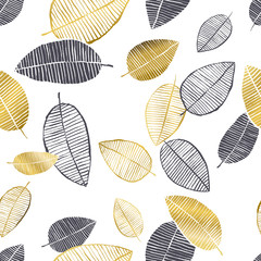 Handdoek met foto Aquarel bladerprint patronen Scandinavische gouden bladeren patroon  © Alina Kryshtal