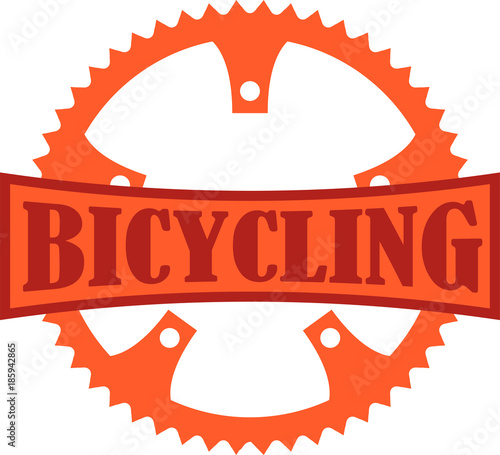 Orange Bicycling badge with a bike chainring