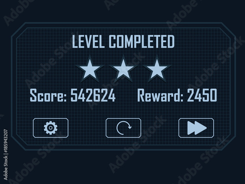 Level Completed Menu for hi-tech video game