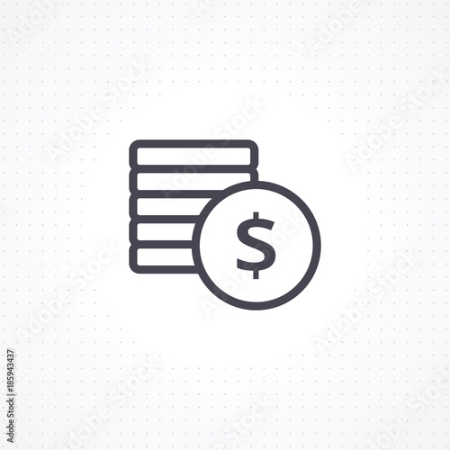 Money vector icon. Flat line money icon. Payment illustration. Coins and dollar cent sign isolated on white background. Business concept vector illustration