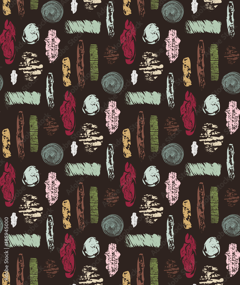Naklejka premium Abstract seamless pattern with textured shapes. Colorful abstract repeating background. Creative design. It can be used for wallpaper, textiles, wrapping, card, cover. Vector illustration, eps10