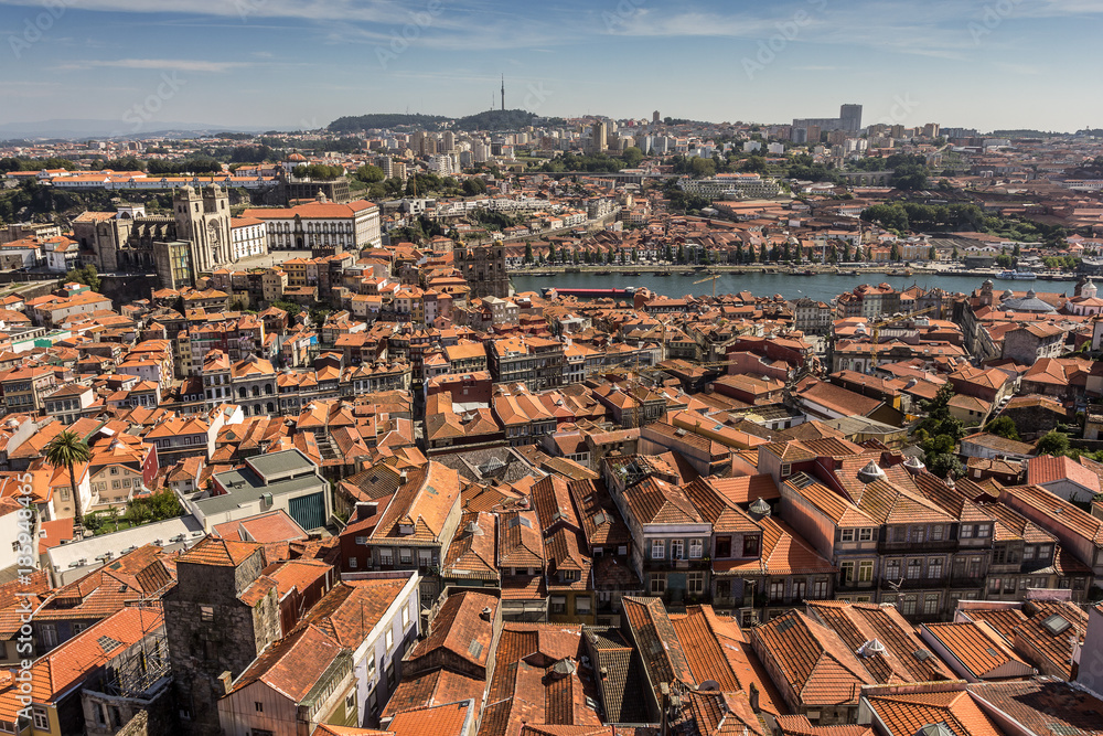 Aerial view over the historic center of Porto.